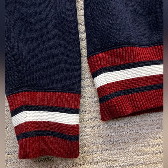 Tommy Hilfiger Men's Monogram Logo Appliqué Knit Navy Blue Varsity Bomber. - Picture 11 of 14